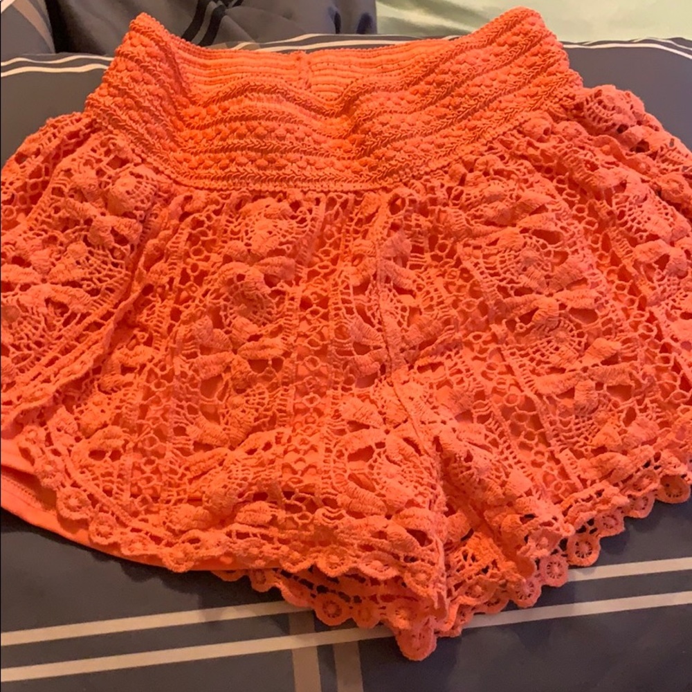 Orange crochet shorts